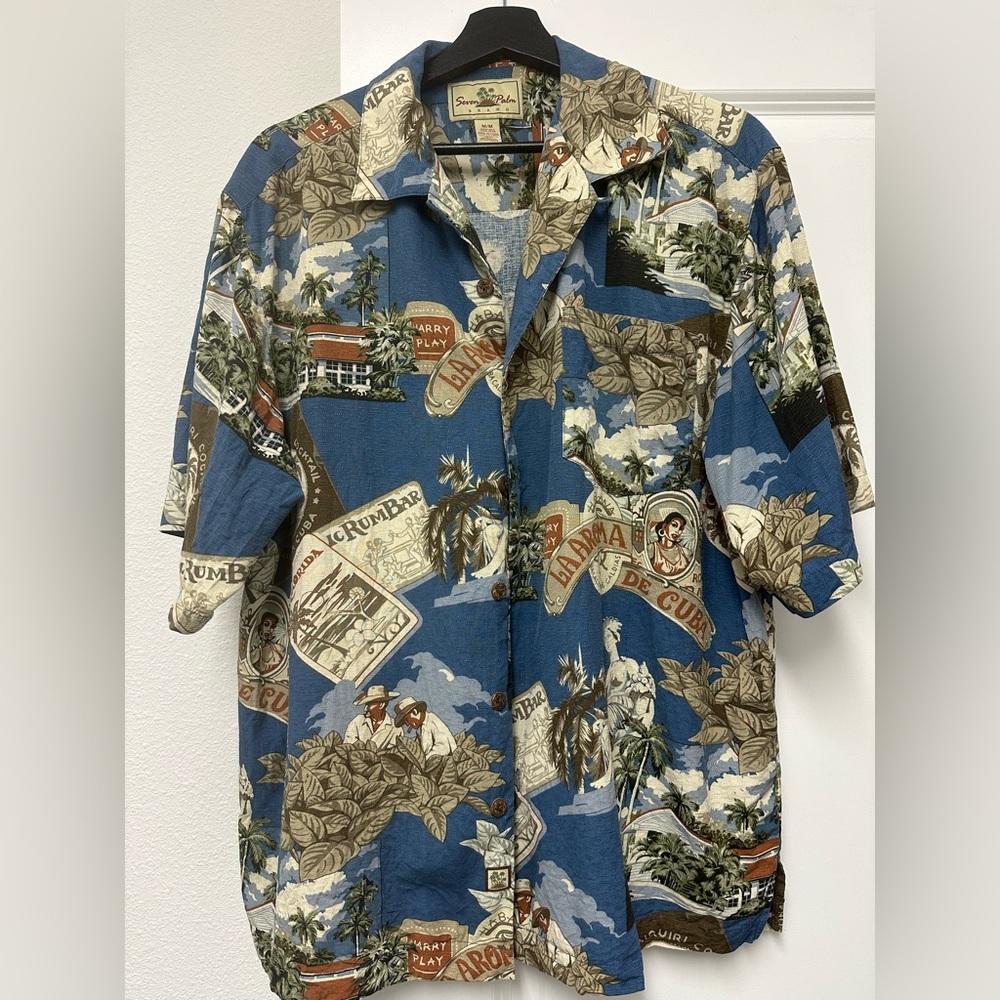 VINTAGE CUBA THEME PRINT BUTTON DOWN SHIRT